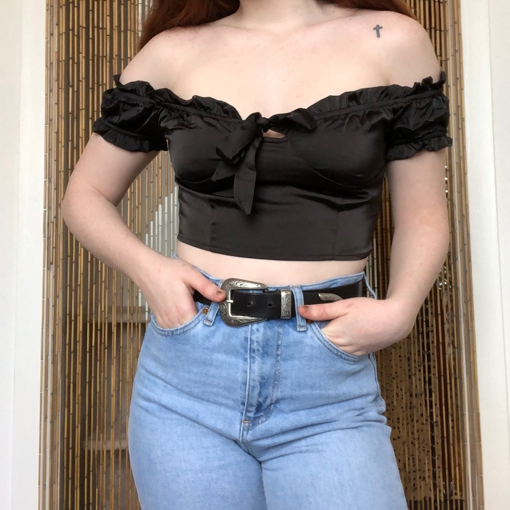 Satin Off The Shoulder Crop Top
